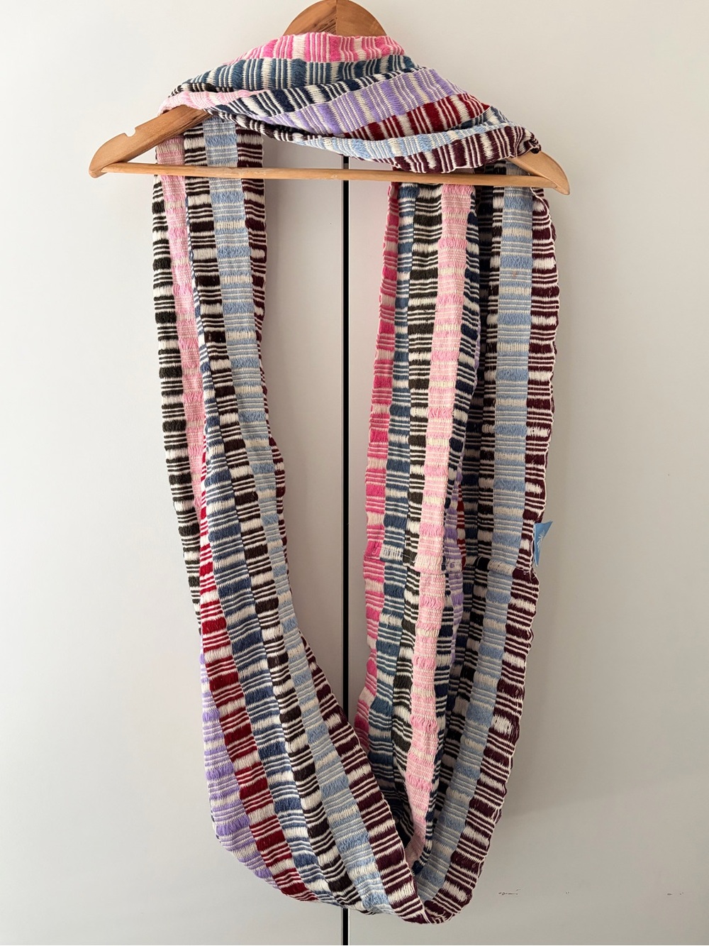 Striped Multi-Color Knit Infinity Scarf - Pink, Blue, Lavender